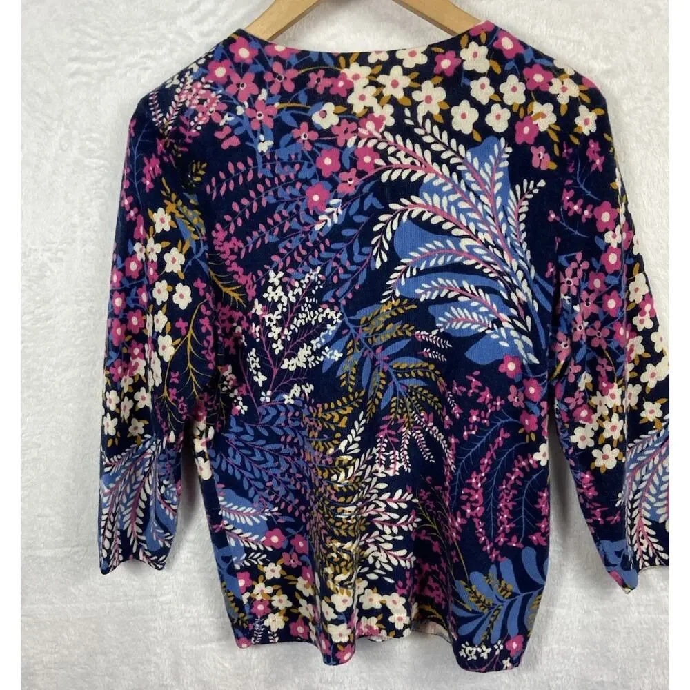 Talbots 100% Cashmere Sweater Floral Womens 3/4 Sleeve Excellent Condition L/XL